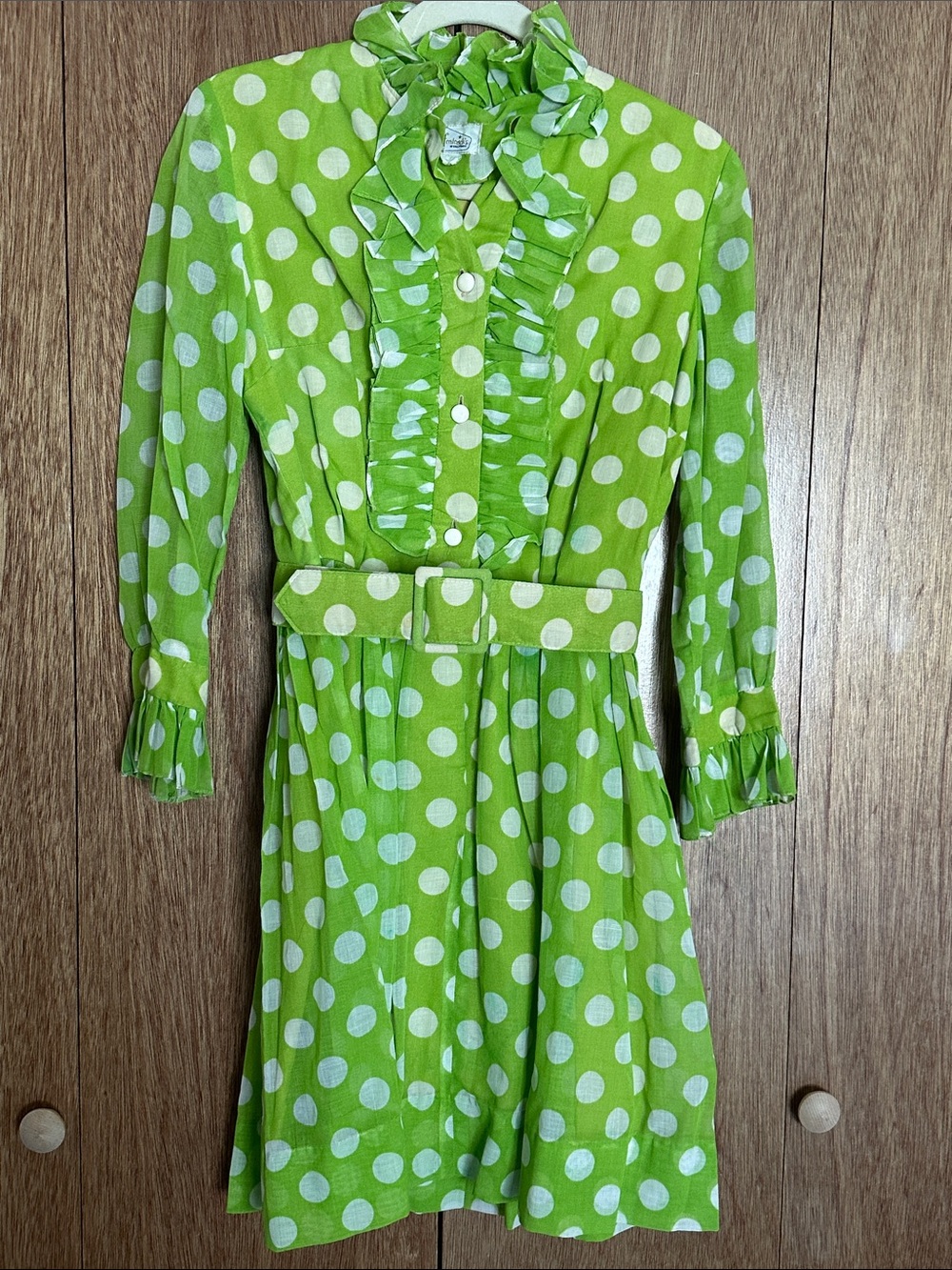 Vintage Frederick's of Hollywood Lime Green and White Polka Dot Dress